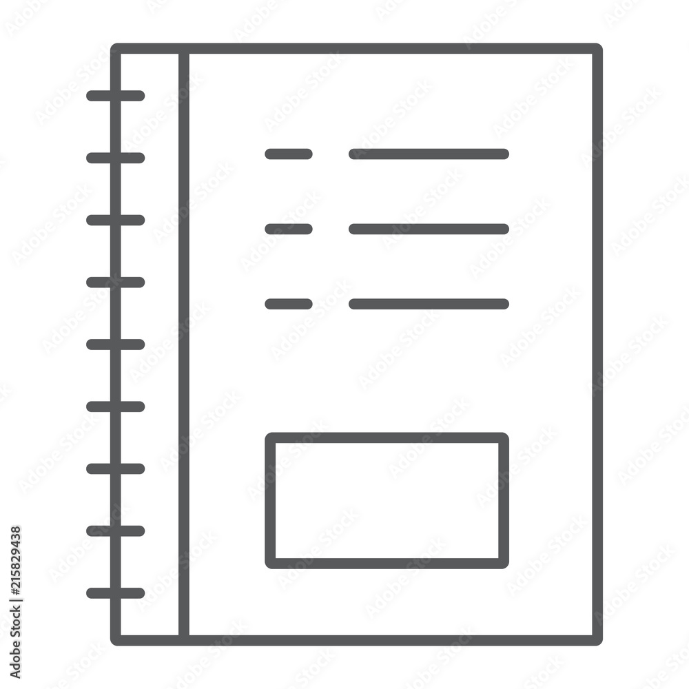 Aufkleber notebook thin line icon, office and school, note sign, vector graphics, a linear pattern on a white 
