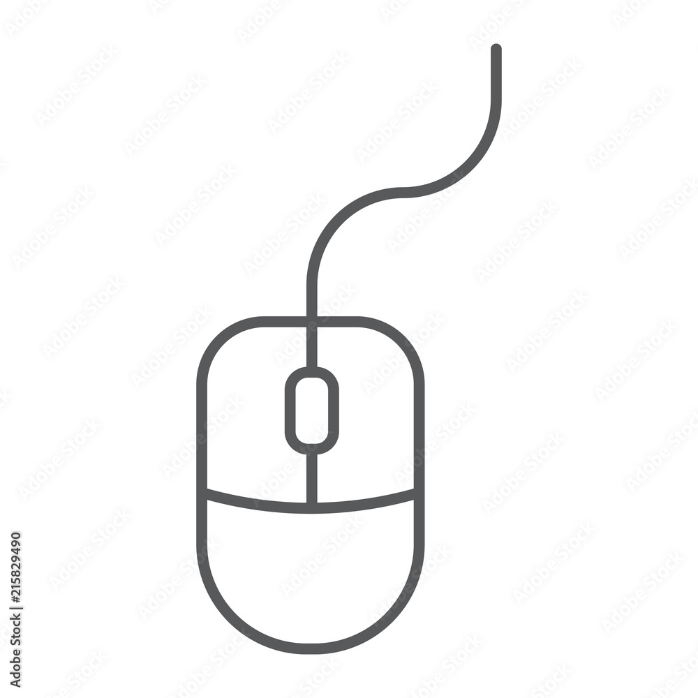 Poster mouse thin line icon, office and work, computer sign, vector graphics, a linear pattern on a white b