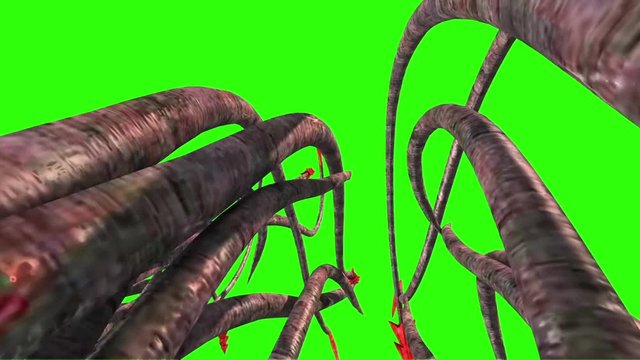 Monstrous Hooked Tentacles Back Green Screen 3D Rendering Animation