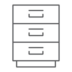 Filling cabinet thin line icon, office and organize, file sign, vector graphics, a linear pattern on a white background, eps 10.