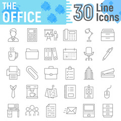 Office thin line icon set, business symbols collection, vector sketches, logo illustrations, work signs linear pictograms package isolated on white background, eps 10.