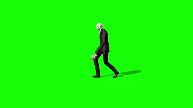 Slenderman Walks Side Green Screen 3D Rendering Animation Horror
