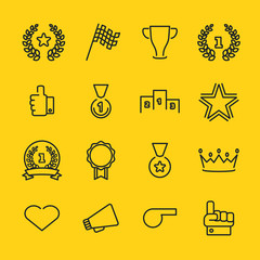 Awards and trophy icons set. Thin line signs