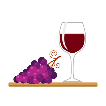 Wine glass and grapes, isolated on white background