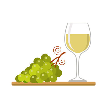 Wine glass and grapes, isolated on whitw background
