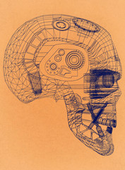 Robot Head - Retro Architect Blueprint