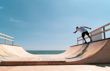 the guy skates on a ramp