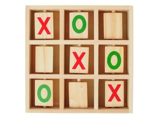 Wooden tic-tac-toe on white
