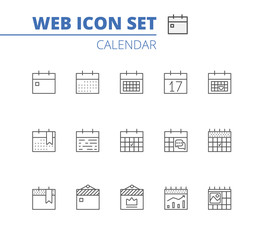 Calendar Icons Vector Set. Time and Seasons Simple Contour Line Style Signs. Vector Symbols of Diary, Organizer, Calender.