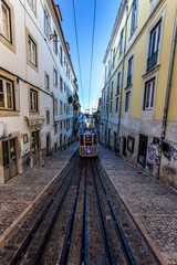 Fototapeta na wymiar Lisbon - 16 AUGUST 2017: Tram at morning ,best transportation in city . The popular place for people for travelling in Lisbon capital of Portugal