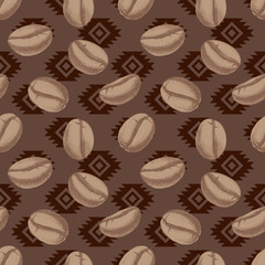 Seamless pattern with hand drawn coffee beans
