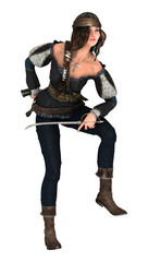 3D Rendering Pirate Woman on White