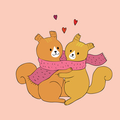 Fototapeta premium Cartoon cute squirrels lover vector.