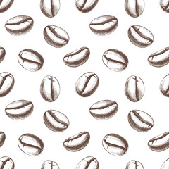 Seamless pattern with hand drawn coffee beans