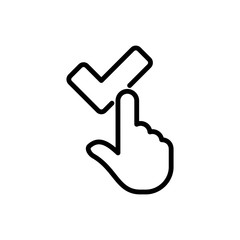 Pointing finger with a check mark Icon in flat style isolated on gray background. Hand gesture symbol for your web site design, picture, art, logo, app, UI. illustration