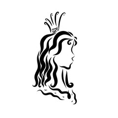 beautiful princess or young queen with wavy hair, head, profile