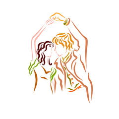 Romantic dance of a charming couple in love