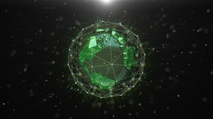 Abstract crypto cyber security technology on global network background. Digital theme. 3D illustration