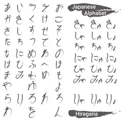 Hiragana hand written Japanese alphabet