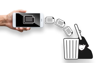 data online information from mobile phone with robber and trash