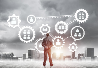 Social connection concept drawn on screen as symbol for teamwork