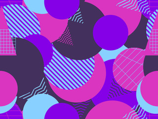 Seamless pattern with circles 1980s style. Retrowave. Vector illustration
