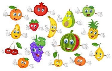cartoon fruits characters set. vector illustration