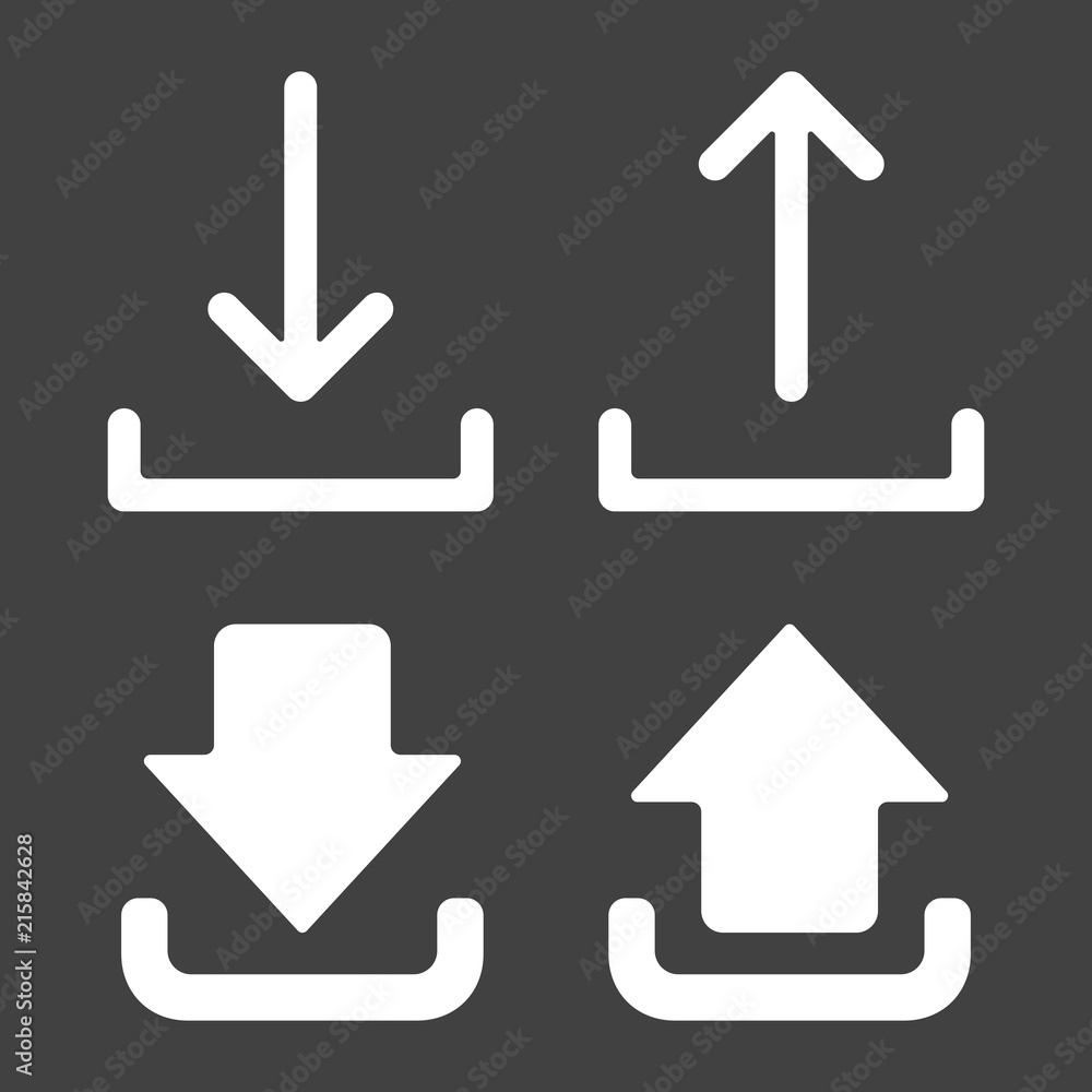 Wall mural download and upload icon set - simple flat design isolated on grey background