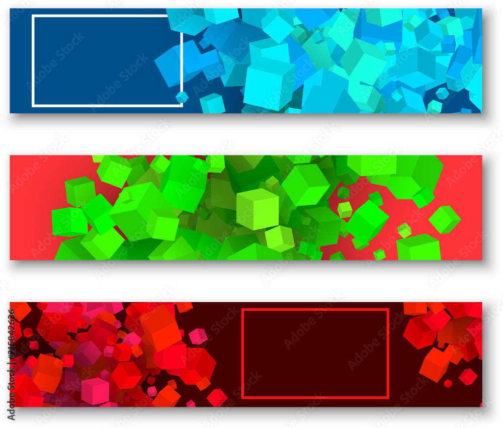 Wall mural abstract banners with color geometric 3d cubes pattern.