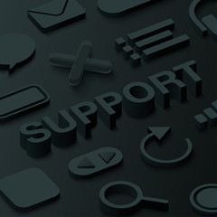 Black 3d support background with ui symbols.