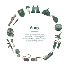 Cartoon Color Army Weapons Banner Card Circle. Vector