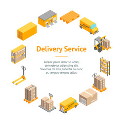 Logistic Delivery Service Banner Card Circle Isometric View. Vector