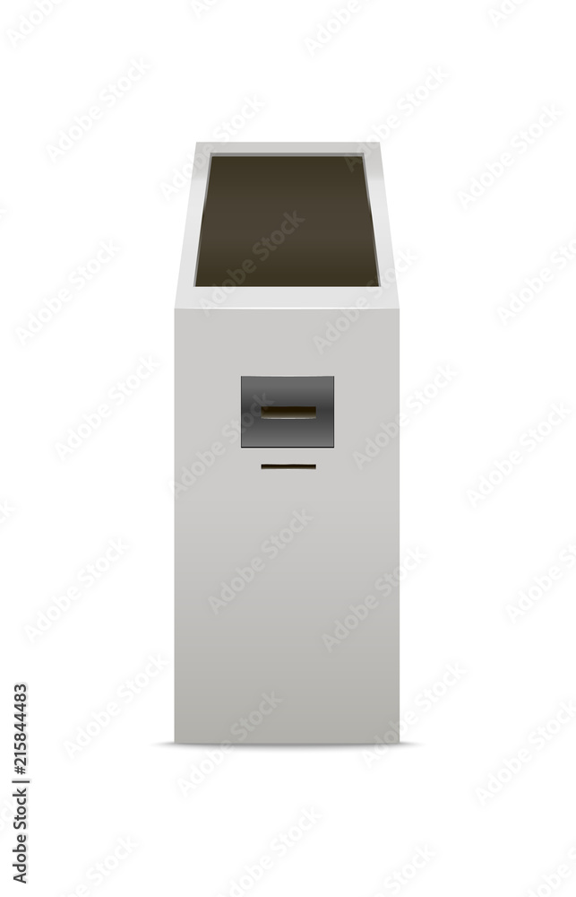 Poster template blank white payment terminal mock up isometric view. vector