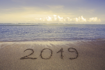 New Year 2019 is coming concept and sea .
