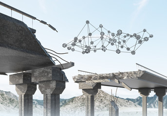 Damaged stone bridge as idea for problem and social connection concept