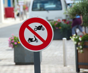 Sign - no scooters allowed, La Turballe, France