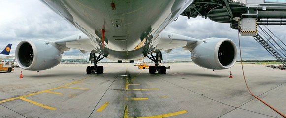 Under the belly of a big plane