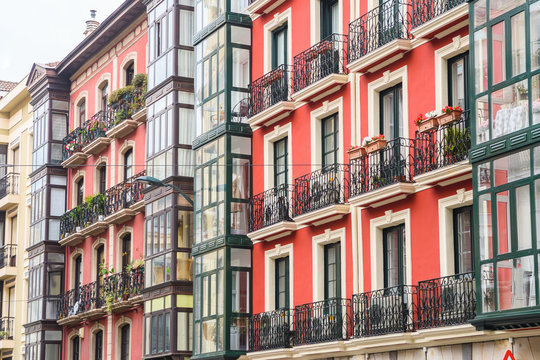 traditional houses of bilbao old town, Spain © jon_chica