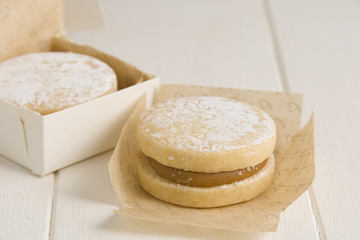 Delicious Alfajores filled with sweet milk.
