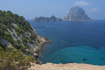View of Es Vedra from the beach of Cala D'Hort in Ibiza 