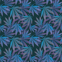 texture for design textile. blue purple leaves cannabis Marijuana. Seamless modern Pattern