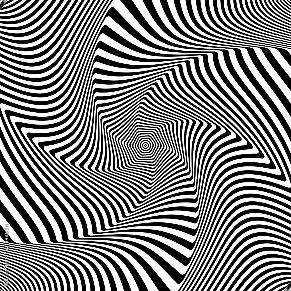 Poster abstract op art design. illusion of whirl movement.