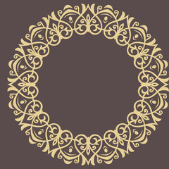Oriental pattern with arabesques and floral elements. Traditional classic round golden ornament. Vintage pattern with arabesques