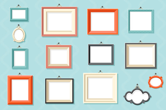 Vintage frame photo picture painting drawing template icons set wall background flat design vector illustration