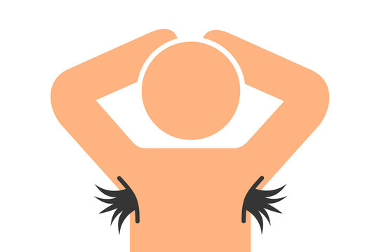 Person has hair ampit und underarm. Nude man is without body care. Vector illustration