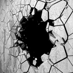 Dark cracked broken wall in concrete wall. Grunge background