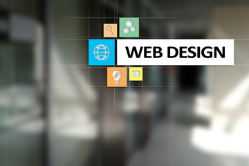 Web design and development concept on the virtual screen.