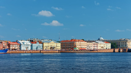 Fototapeta na wymiar Embankment on the Neva River on a summer sunny day in St. Petersburg in Russia