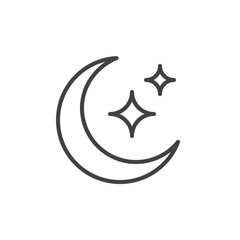 Moon and Stars outline icon. linear style sign for mobile concept and web design. Crescent and star simple line vector icon. Night symbol, logo illustration. Pixel perfect vector graphics