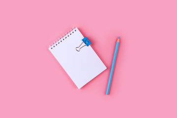 Top view of Blank notebook on colorful background